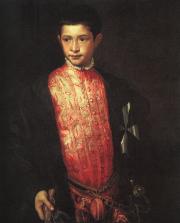 Tiziano: Ranuccio Farnese portréja, akit III. Pál mindössze 14 évesen bíborosi rangra emelt.
